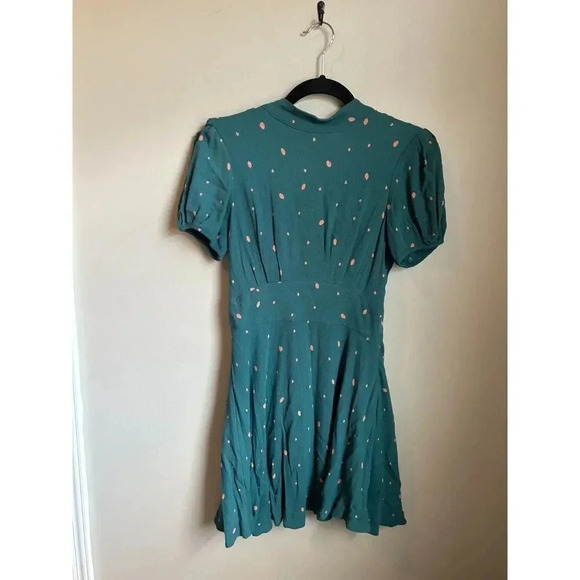 Free People Green Polka Dot Abbie Tie Neck Reversible Dress, Size 4 - Picture 3 of 9